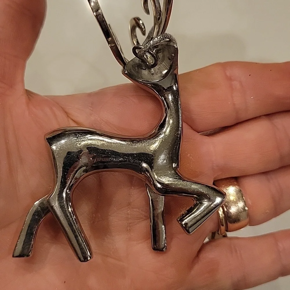 Pottery Barn Silver Heavy Reindeer Ornament
